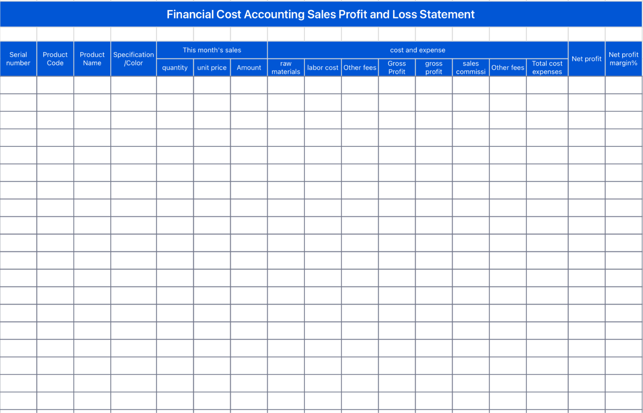 Financial costing sales income statement